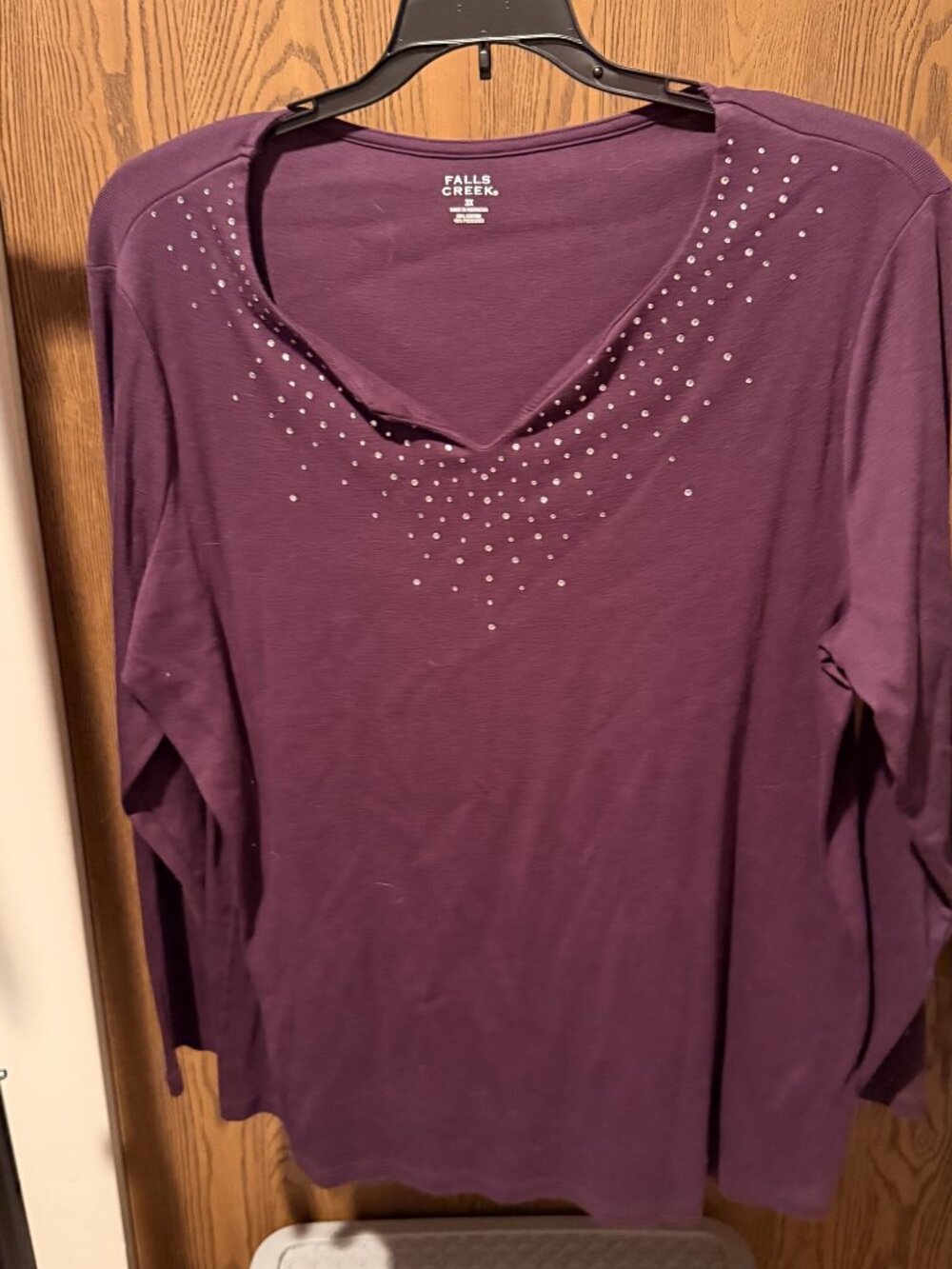 Falls Creek 3X Plum Rhinestone V-Neck Top